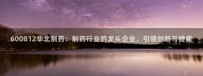 九游老哥俱乐部官网登录：600812华北制药：制药行业的龙头企业，引领创新与健康